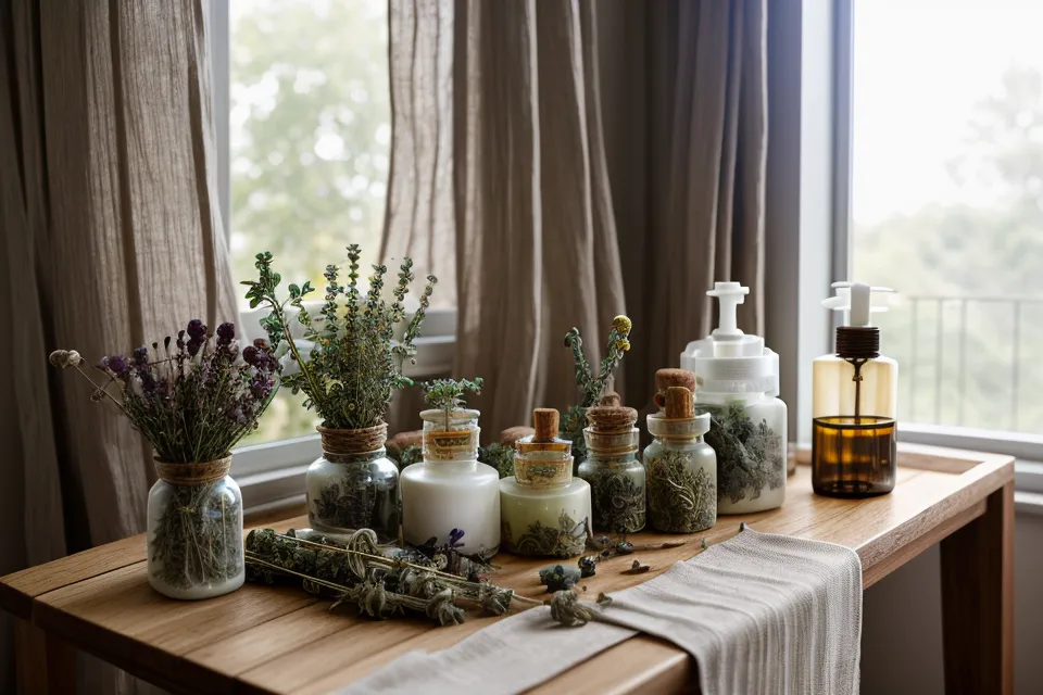 Infusion de plantes en préparation dans une cuisine bordelaise pour un soin des cheveux naturel