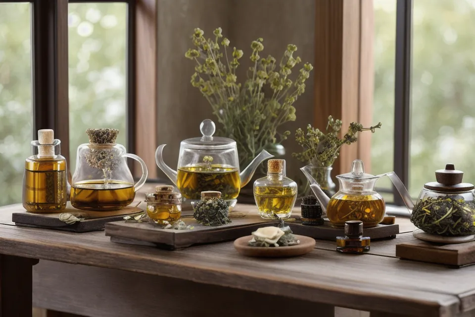 Bureau administratif organisé avec une tasse de tisane pendant une pause bien-être naturel