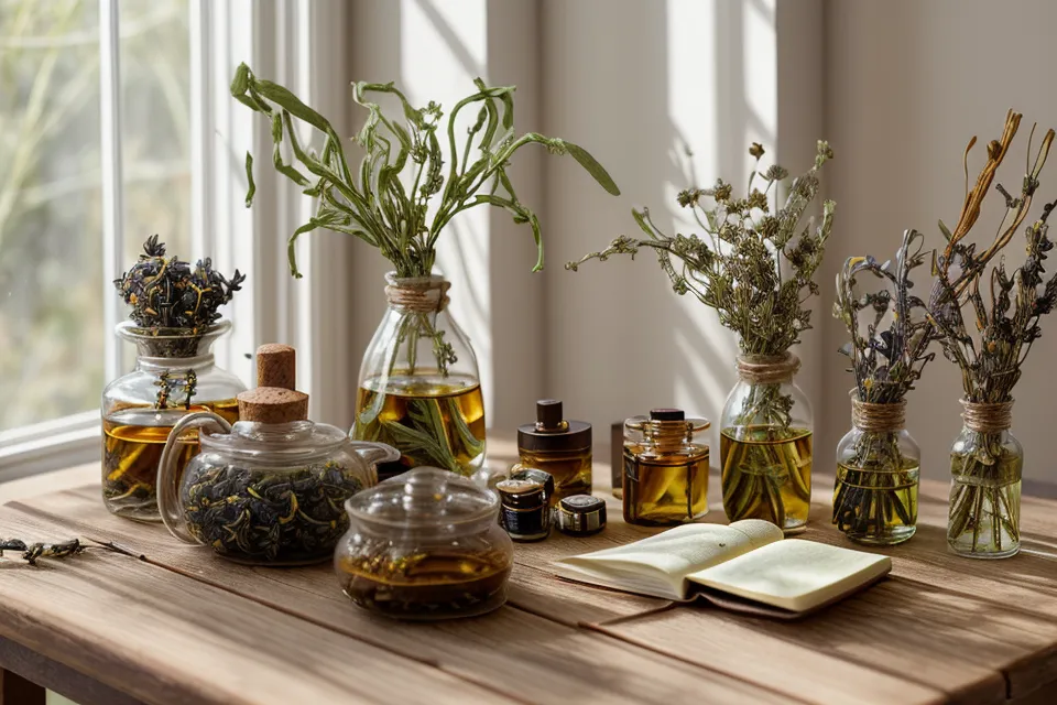 Flacon compte-gouttes d'huile essentielle de menthe poivrée dilué dans de l'huile végétale avant application sur les tempes