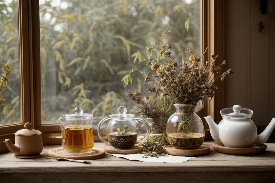Théière en verre avec une décoction de feuilles d'artichaut fumante, réflexe de digestion naturelle après un repas lourd