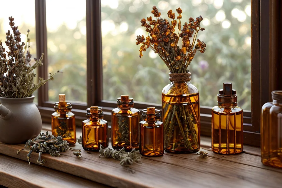 Main ouvrant un flacon d'huile essentielle de citron pour l'aromathérapie maison